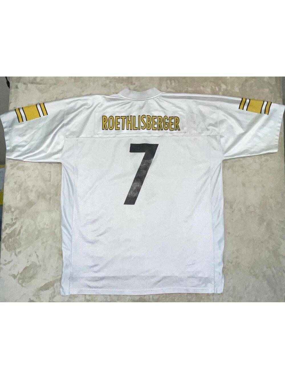 Vintage Ben Roethlisberger #7 Steelers Reebok NFL Jersey White XXL *STAINS*